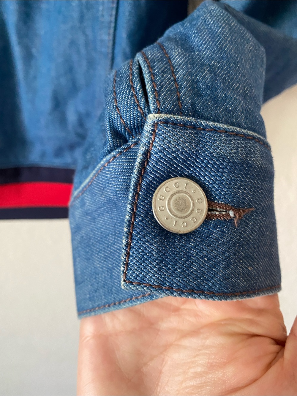 Gucci Web Trim Cropped Denim Jacket Size IT 44 Alessandro Michele Era - Picture 5 of 11